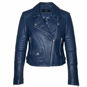 J Brand Aiah Navy Lamb leather Moto Jacket Mint! Sz S